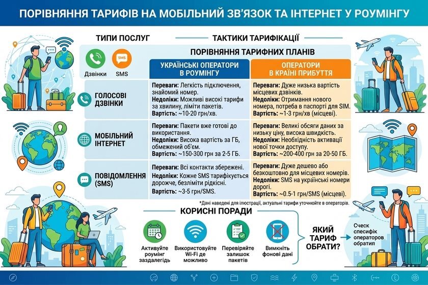 Порівняння тарифів на мобільний зв'язок та інтернет у роумінгу 2026